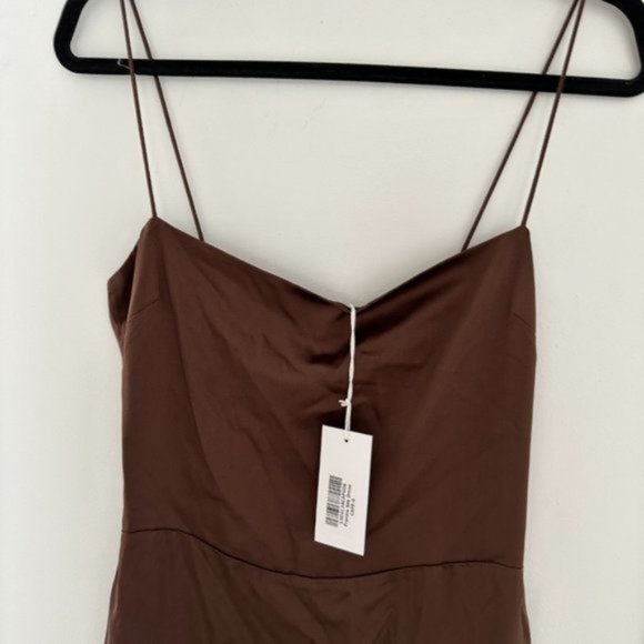 NWT Reformation Frankie Silk Maxi Dress SZ 4 Cafe Brown Center Back Slit - Picture 9 of 10
